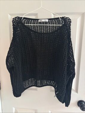 Zara Black Open-Knit Scoopneck Sweater